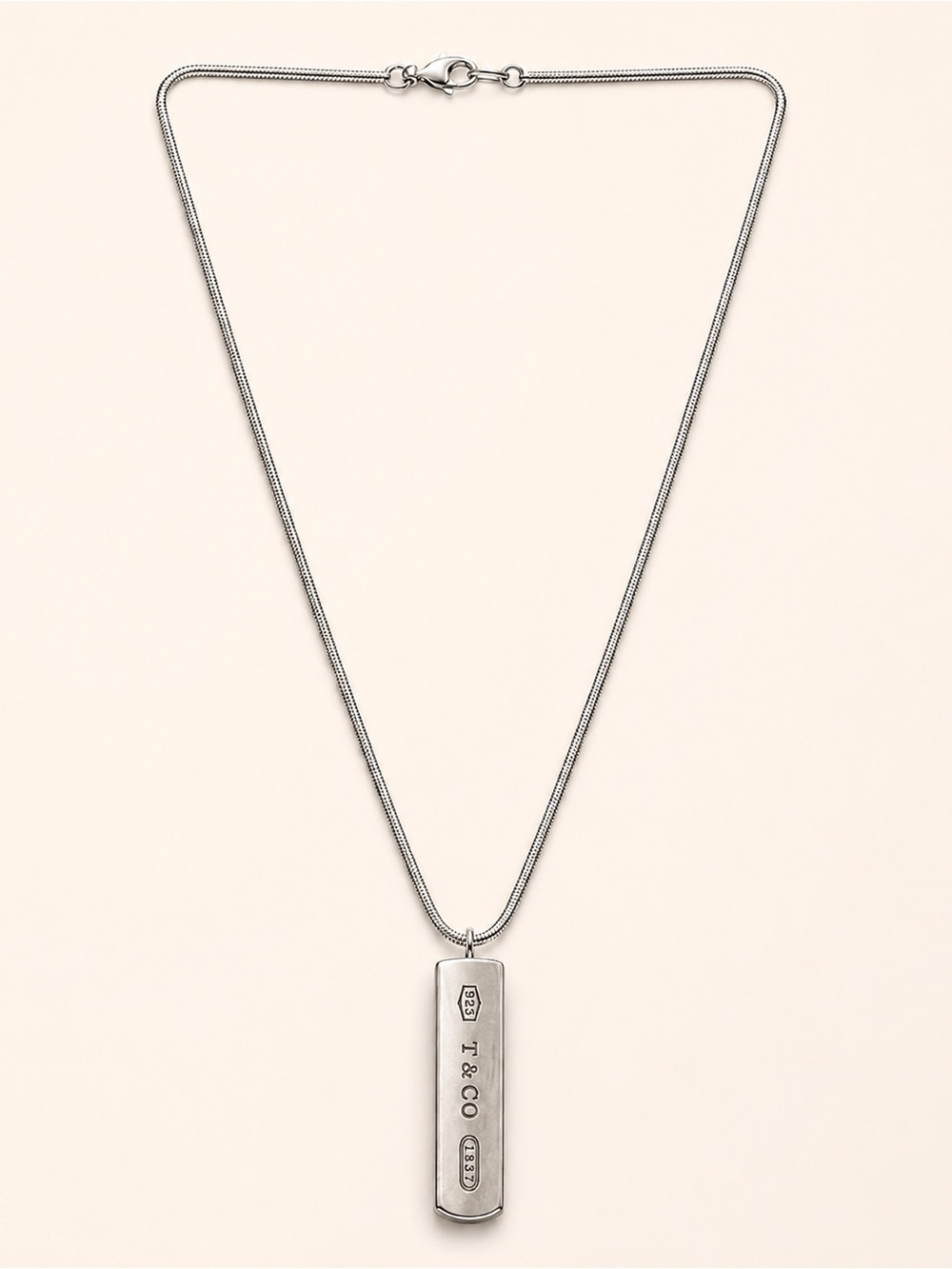 Tiffany & Co 1837 Bar Pendant Sterling Silver Necklace 18”